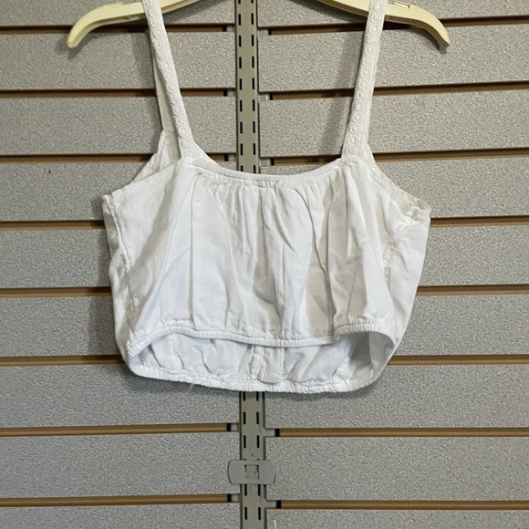 AE American Eagle White Spaghetti Strap Crop Lace Buttons Small S - Picture 4 of 5